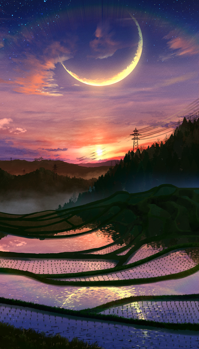 This is a pixiv picture whose title is 幻想水鏡田.