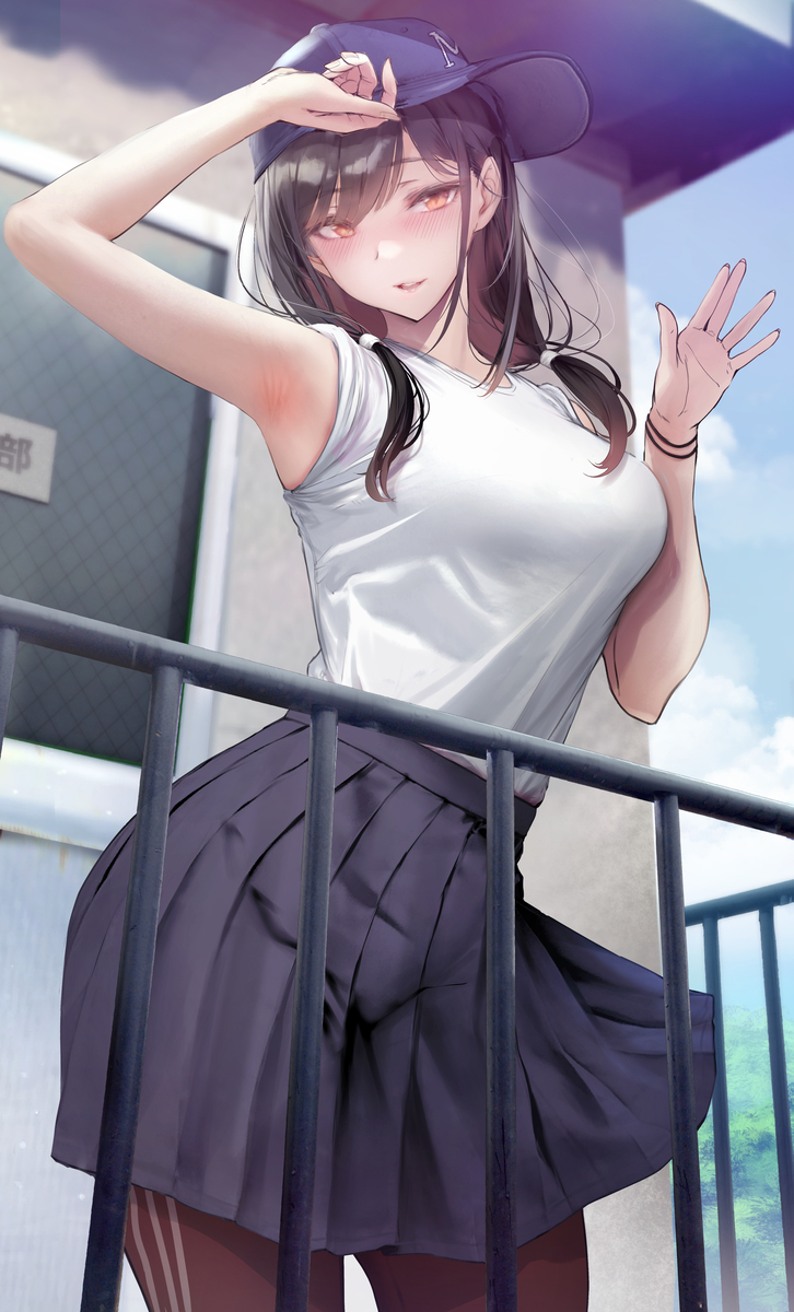 This is a pixiv picture whose title is 気になる男子がワキフェチだという情報を耳にしたので、練習前には～.