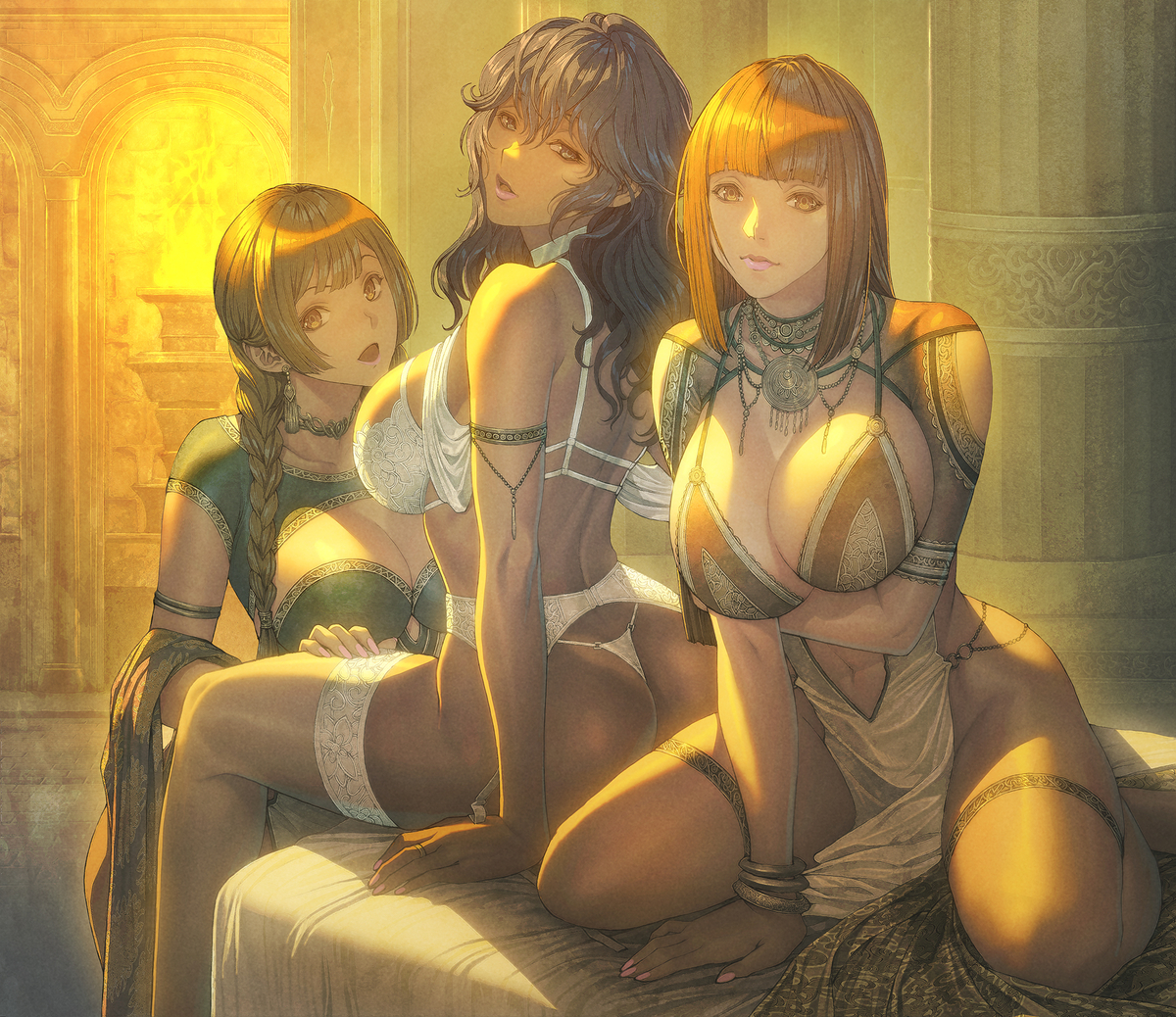 This is a pixiv picture whose title is 三人美女.