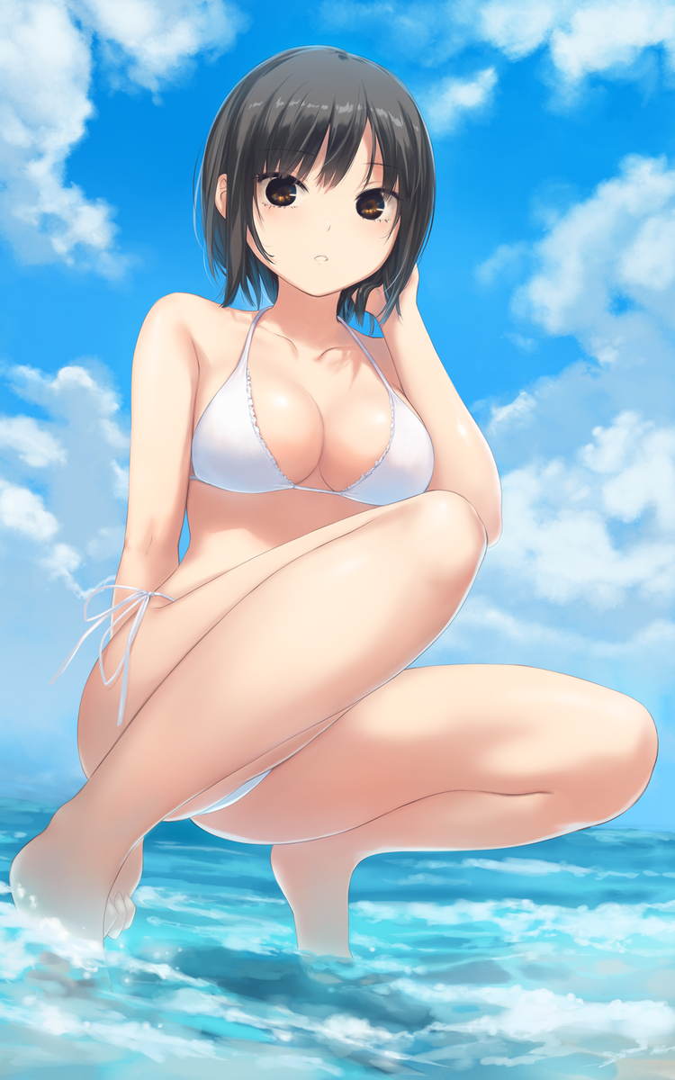 This is a pixiv picture whose title is 海と白ビキニ.