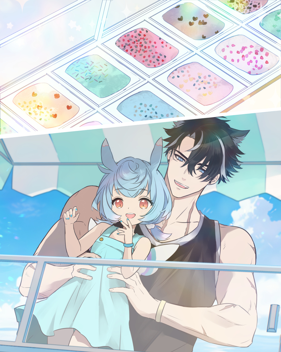 This is a pixiv picture whose title is 【原神】休日（リオ＋シグ）.