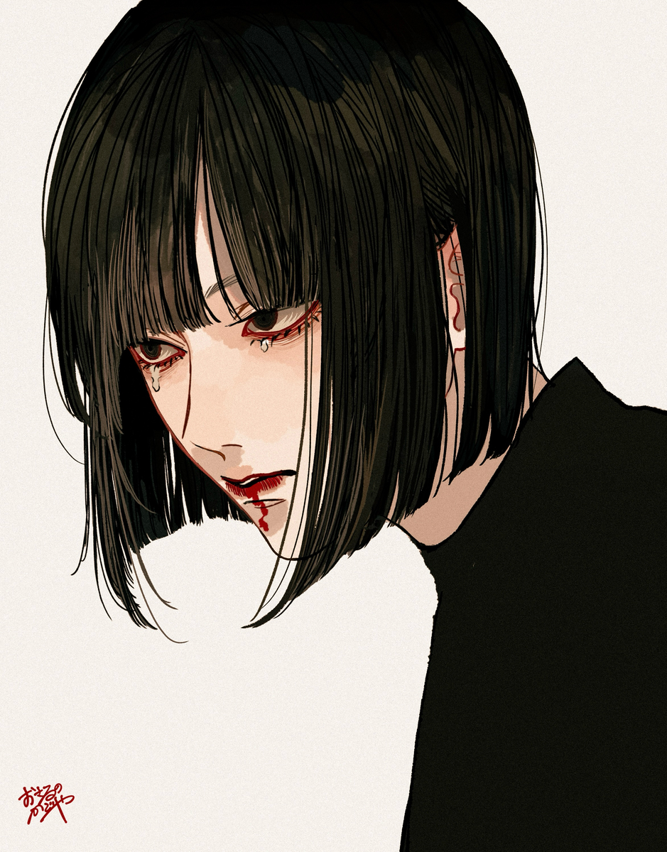 This is a pixiv picture whose title is 黒白おかっぱ.