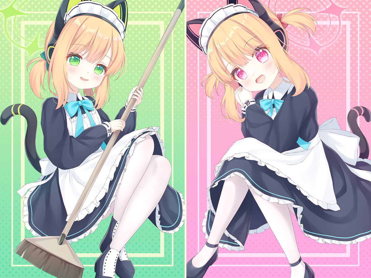 This is a pixiv picture whose title is 女仆桃绿.
