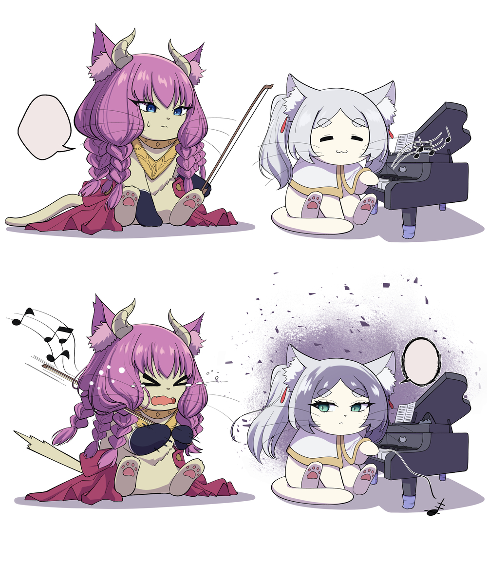 This is a pixiv picture whose title is 🎶🎻🐱🐱💬  断頭レクイエム.