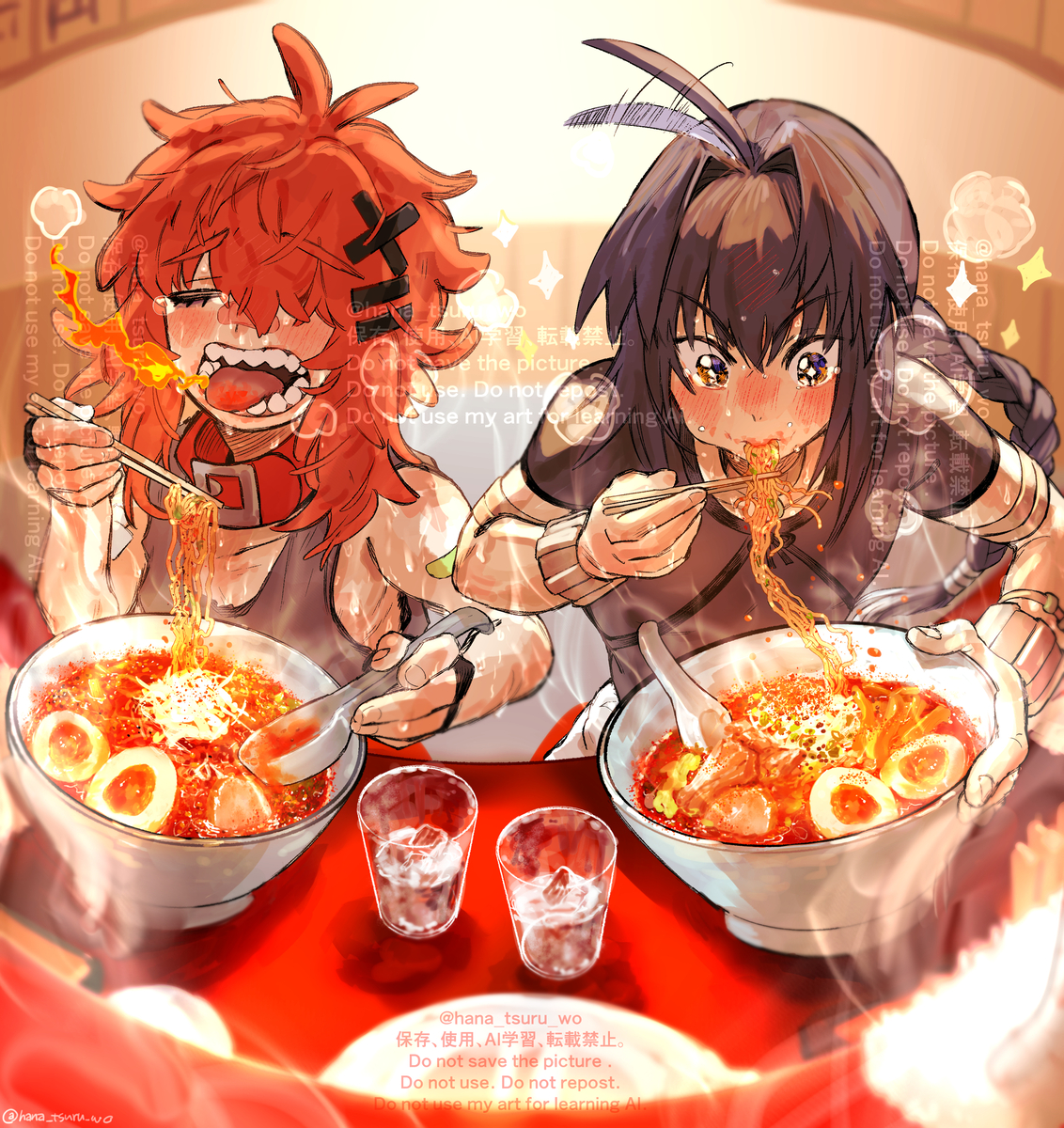 This is a pixiv picture whose title is 【skeb・夢絵】ヤマトタケルとオリ主さんと激辛ラーメン.