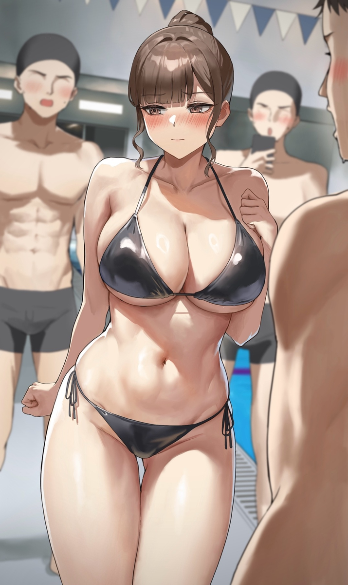 This is a pixiv picture whose title is 大会で結果を出せたご褒美としてセクシービキニを着てあげる水泳部顧.