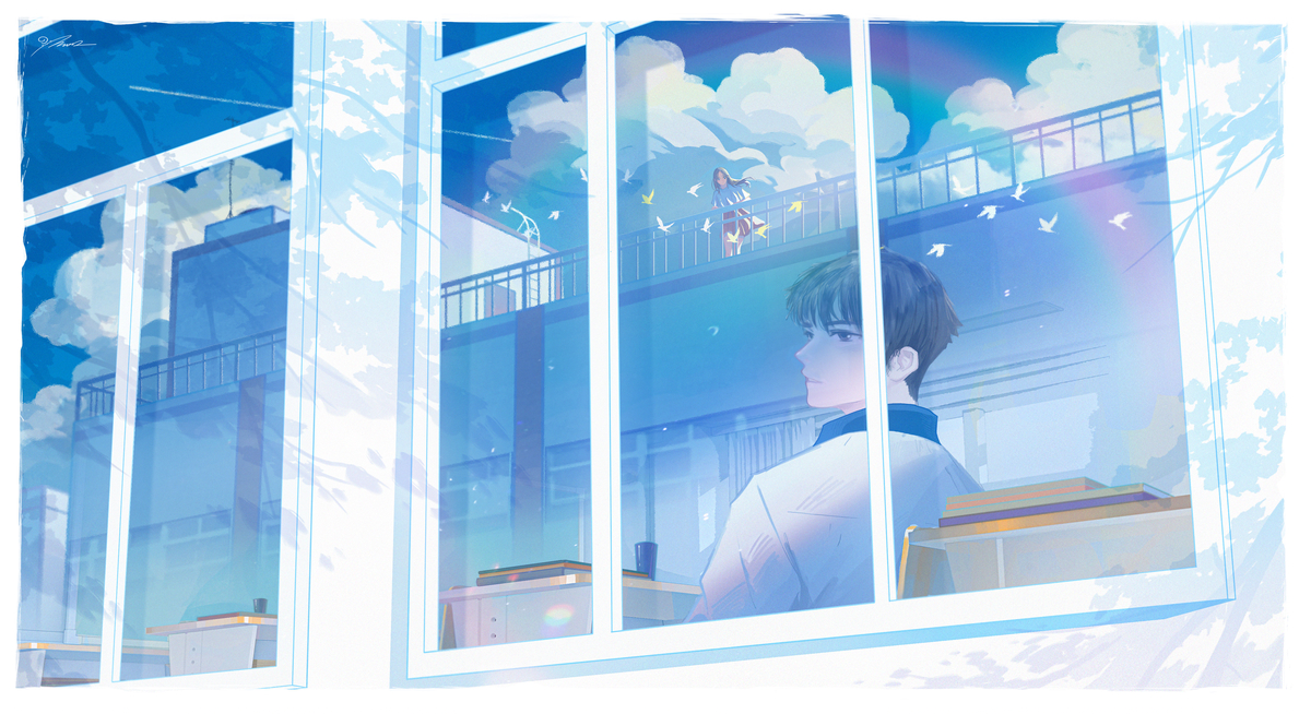 This is a pixiv picture whose title is 晴天天台.