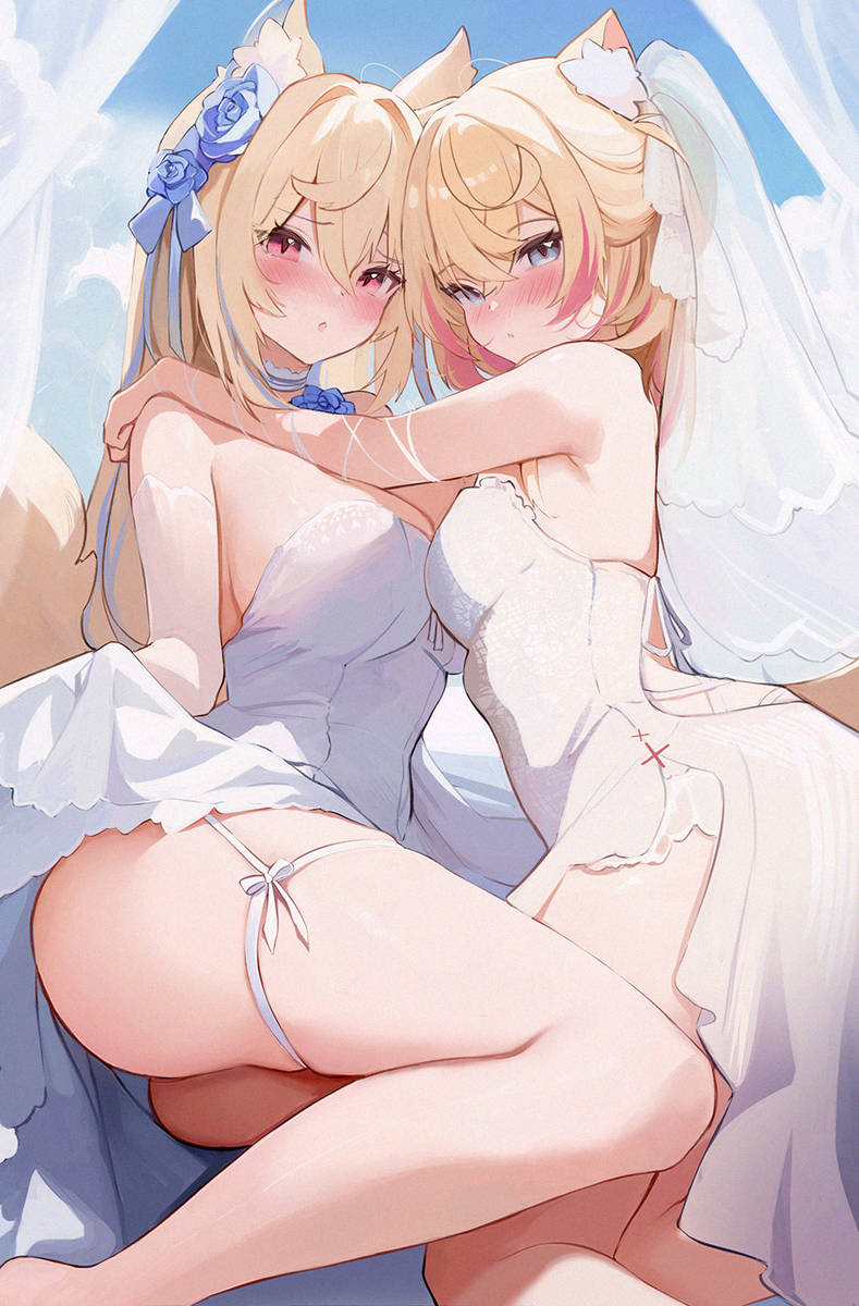 This is a pixiv picture whose title is FuwaMoco wedding.