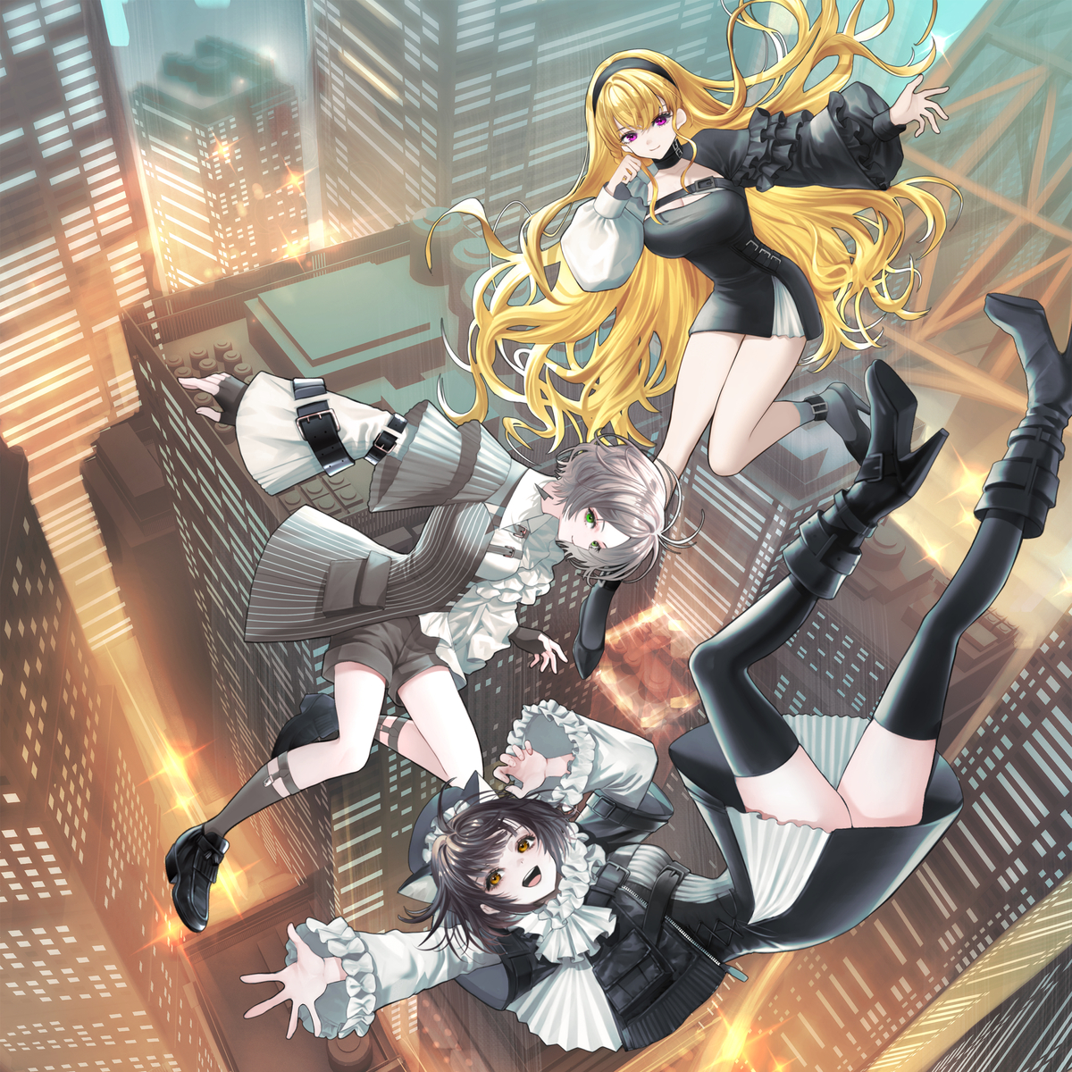 This is a pixiv picture whose title is 【お仕事絵】電音部「Swing along」ジャケットイラスト.