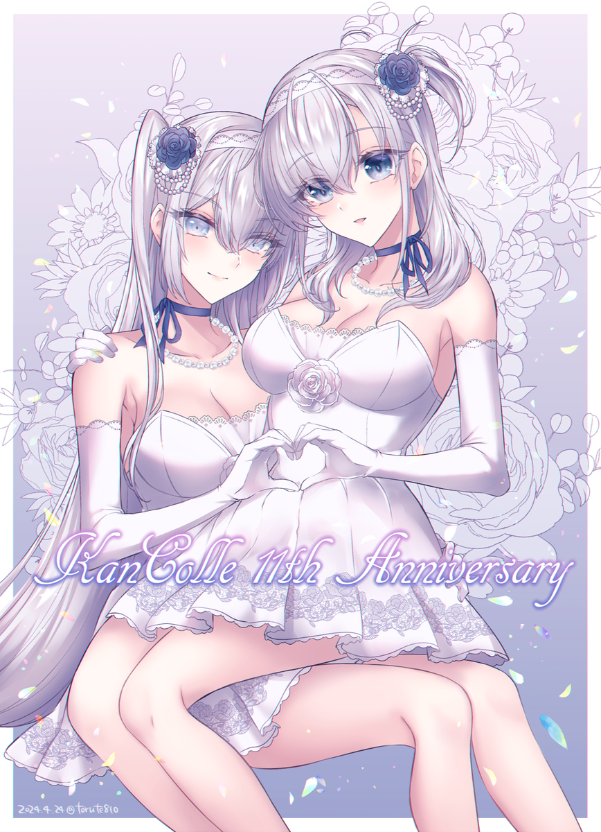 This is a pixiv picture whose title is 艦これ11周年記念ドレスmode冬涼＋お知らせ.