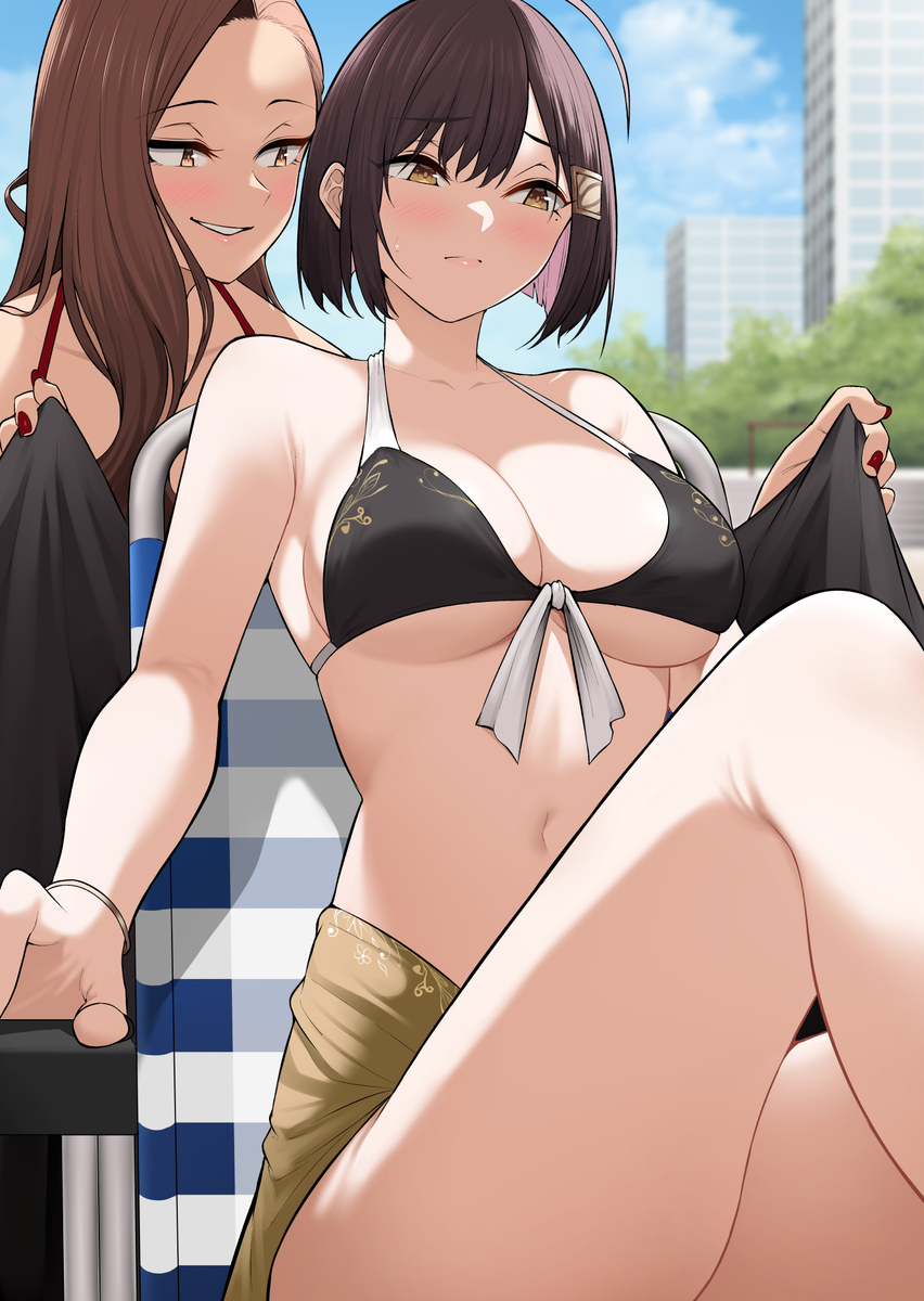 This is a pixiv picture whose title is 奥さ～ん、早く一緒に泳ぎましょうよ〜.