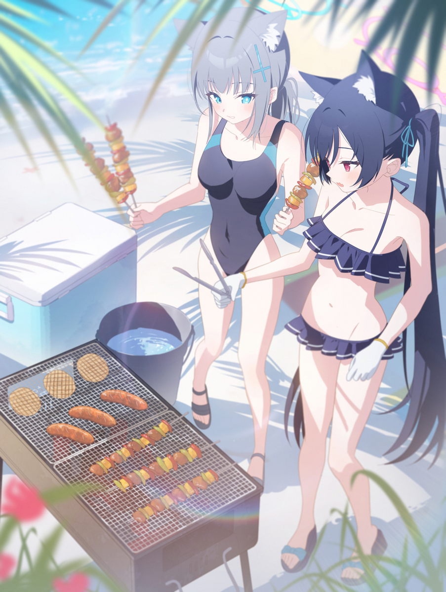 This is a pixiv picture whose title is 水着シロコ・セリカ🌊🌺🍖.