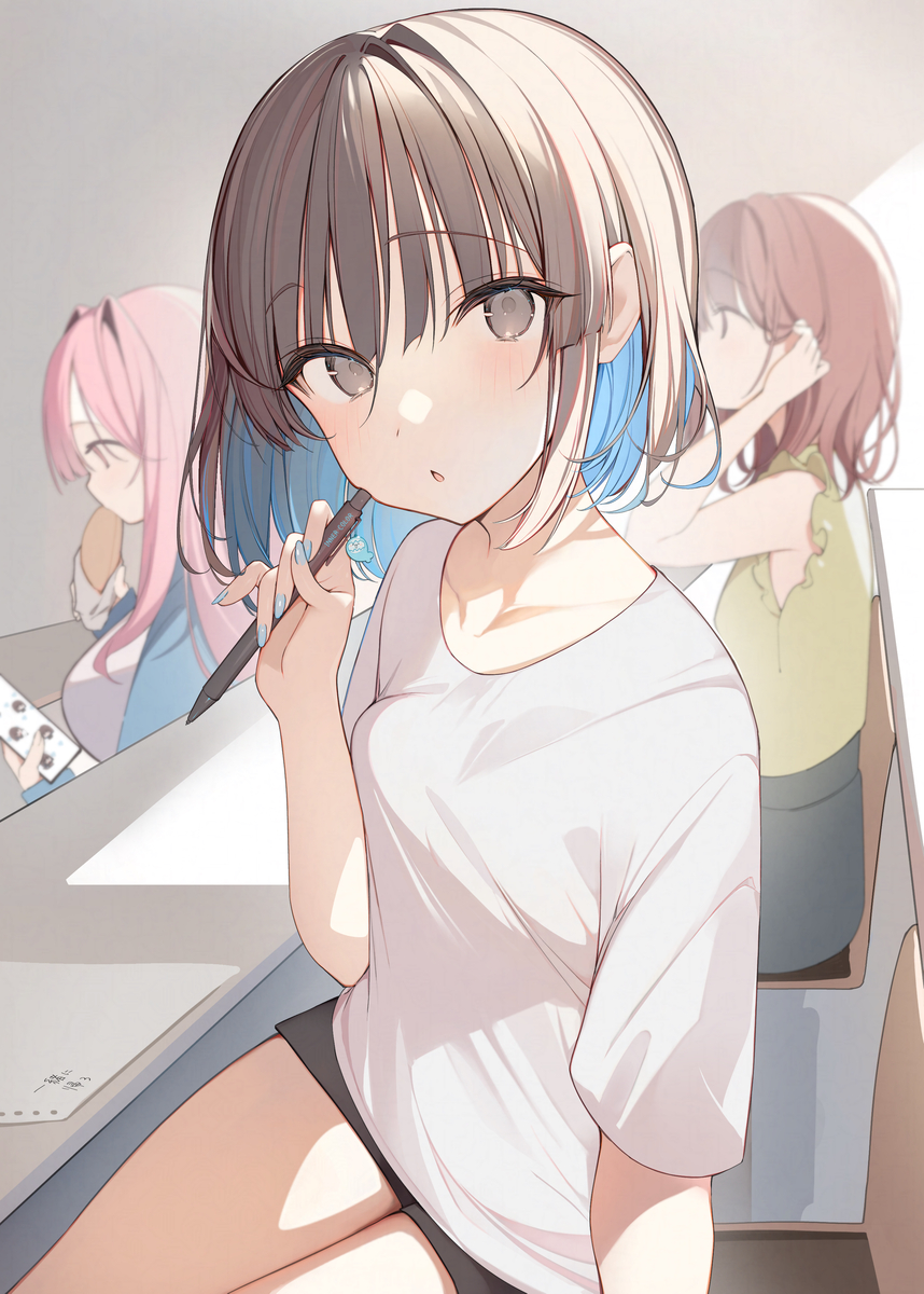 This is a pixiv picture whose title is 彼女と講義を受ける幸せを噛み締めて….