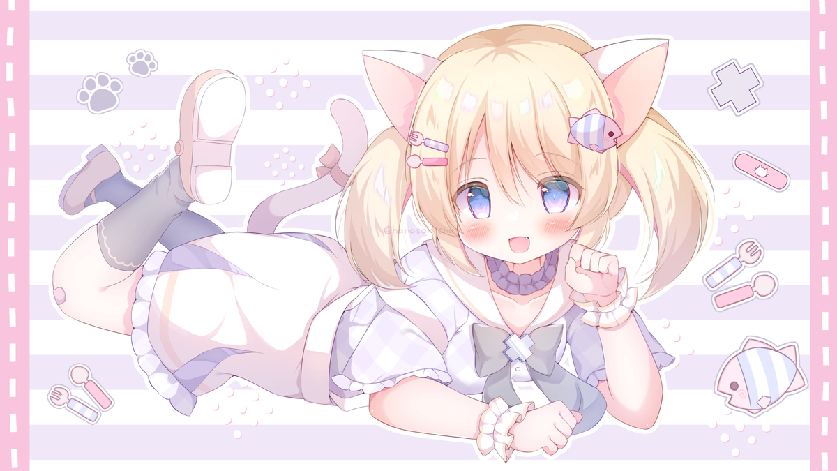 This is a pixiv picture whose title is 猫音こまりちゃん🐟🩹💜.