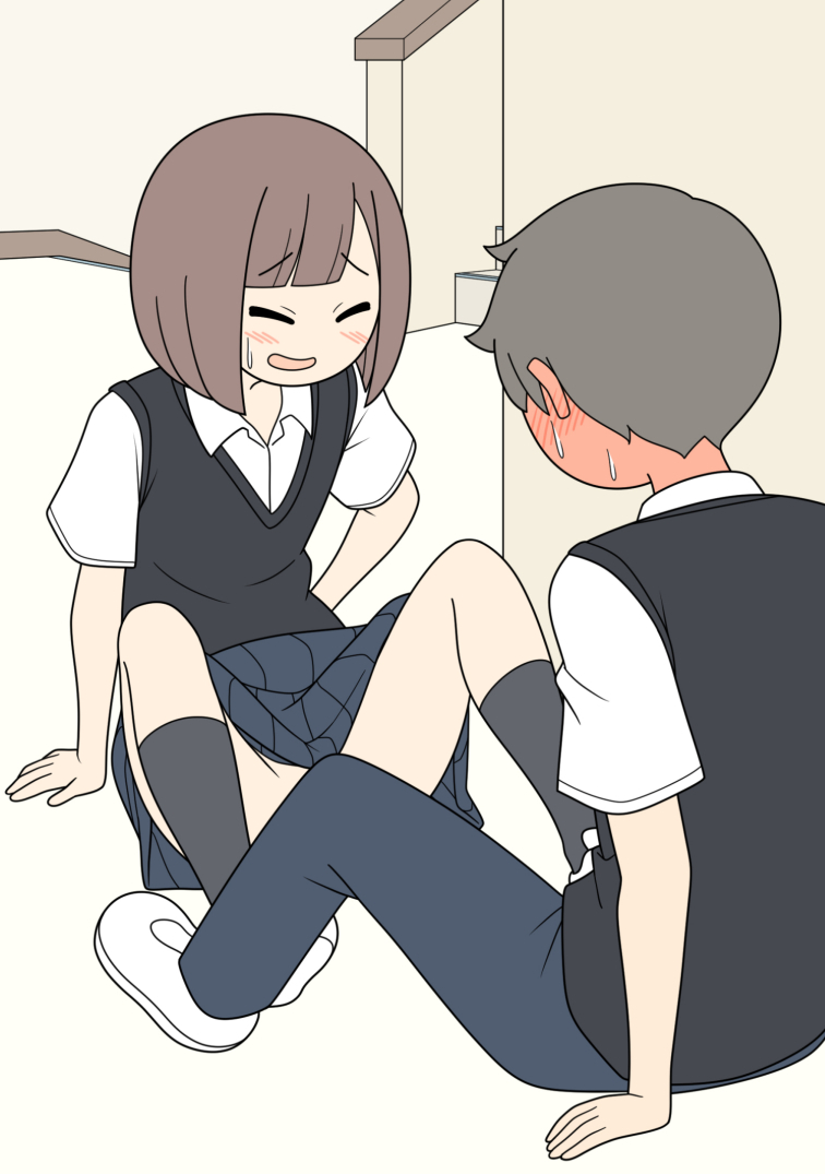 This is a pixiv picture whose title is 曲がり角でぶつかって尻餅をついてしまったノーパンJK（リメイク）.