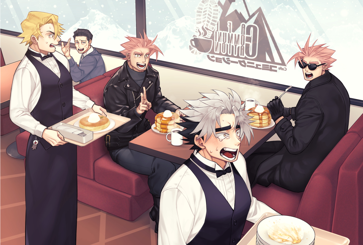 This is a pixiv picture whose title is 【腐向け】Cafeコミュニケーション【地獄飯おかわり】.