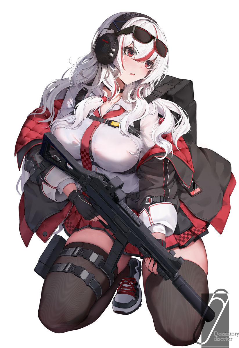 This is a pixiv picture whose title is 銃×制服少女.