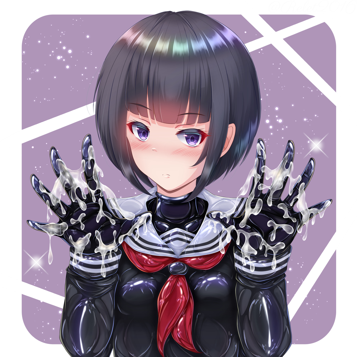 This is a pixiv picture whose title is 謎の白い液体が手に付いてるラバー千夜.