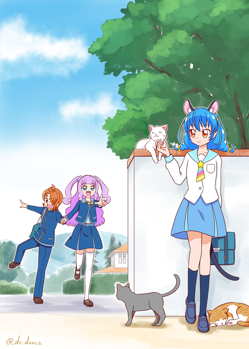 This is a pixiv picture whose title is ユニ、ツバサ、エルの学園生活.