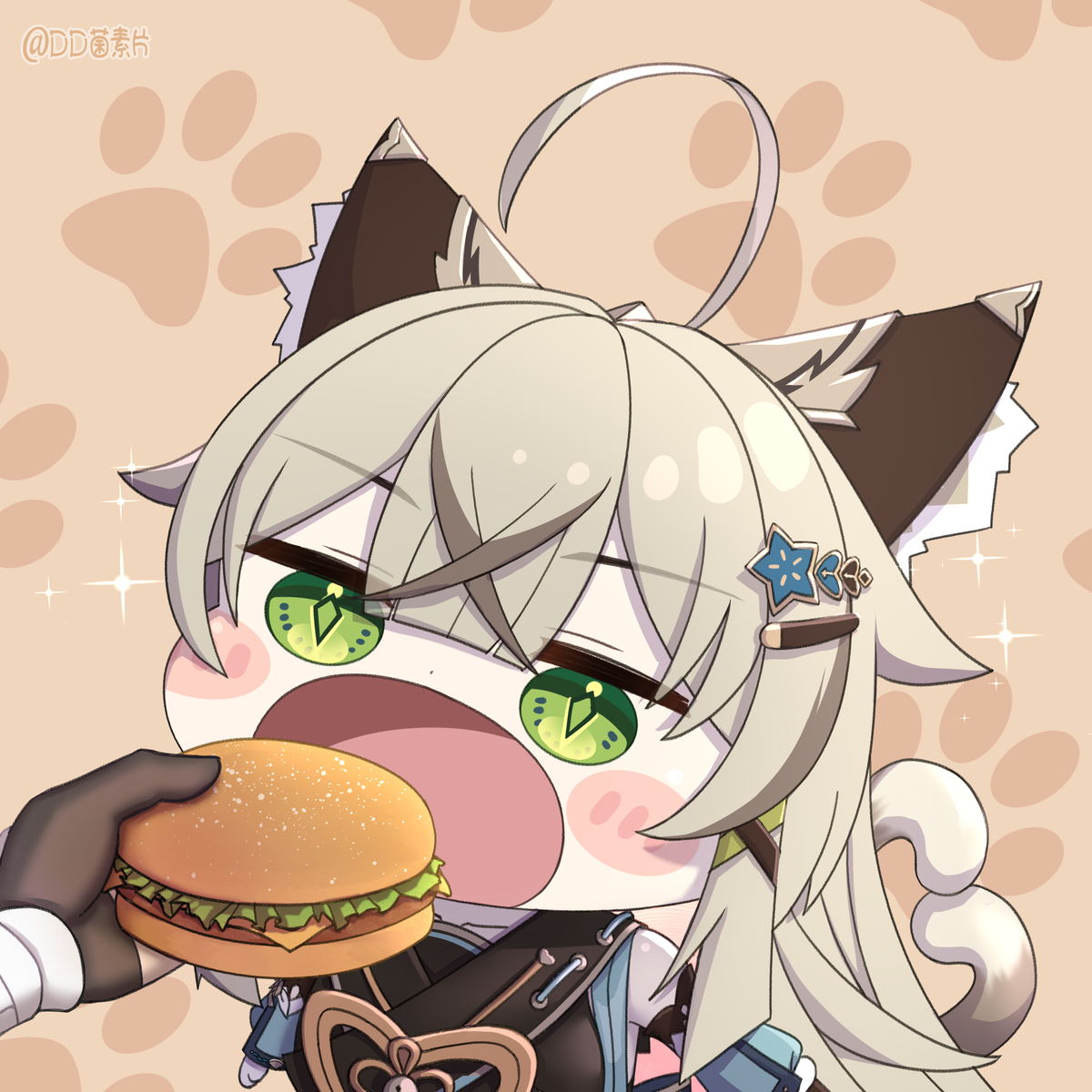 This is a pixiv picture whose title is 小猫你可以吃芝士汉堡.