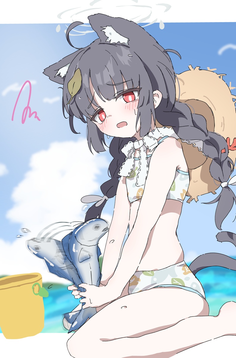 This is a pixiv picture whose title is 猫ミユ(水着).