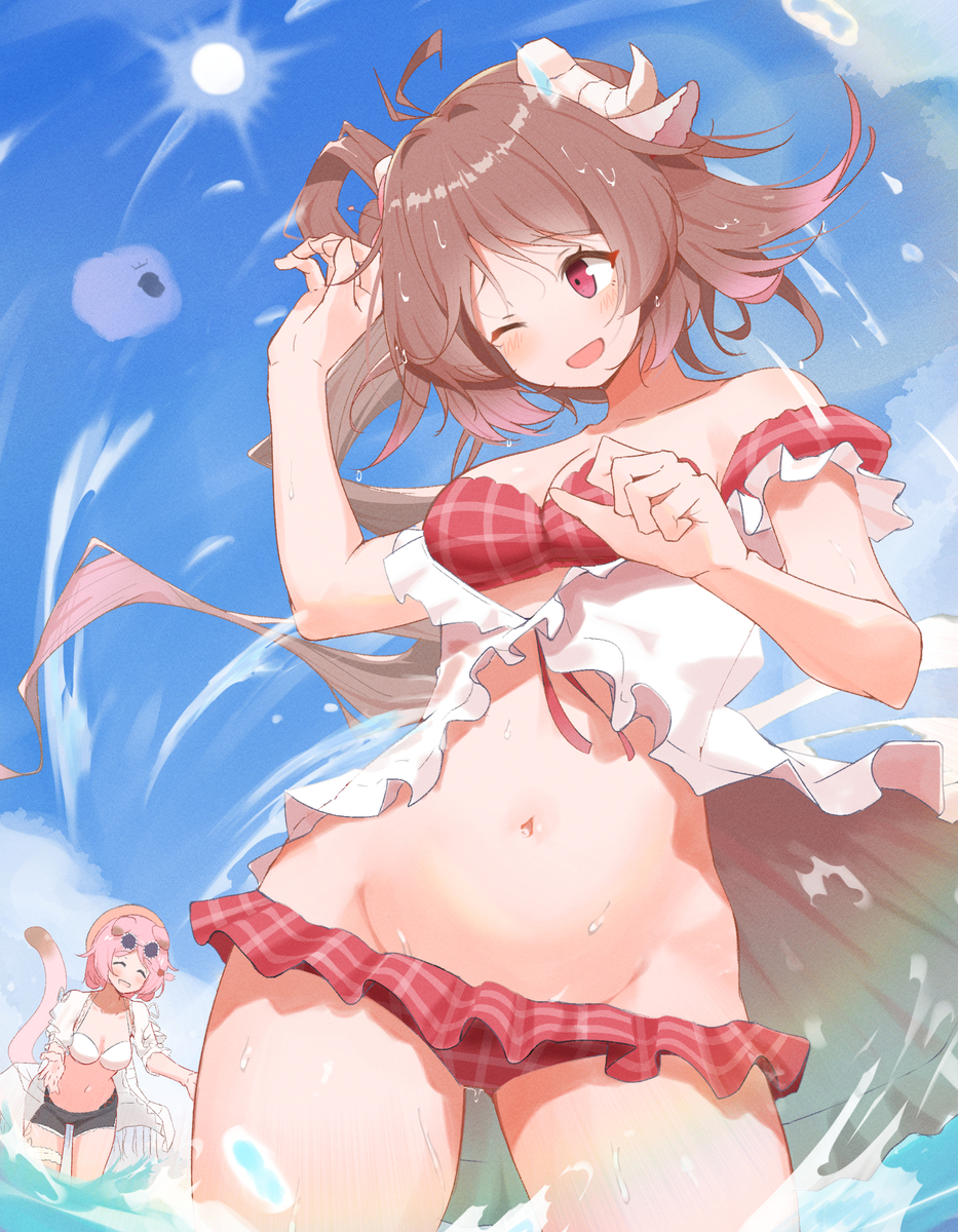This is a pixiv picture whose title is 火山と雲と桃色のフェリーン.