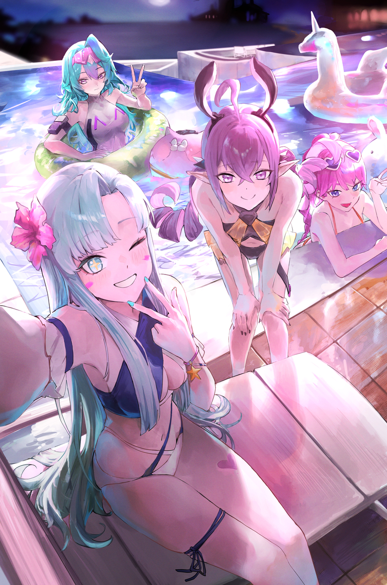 This is a pixiv picture whose title is 泳池party.