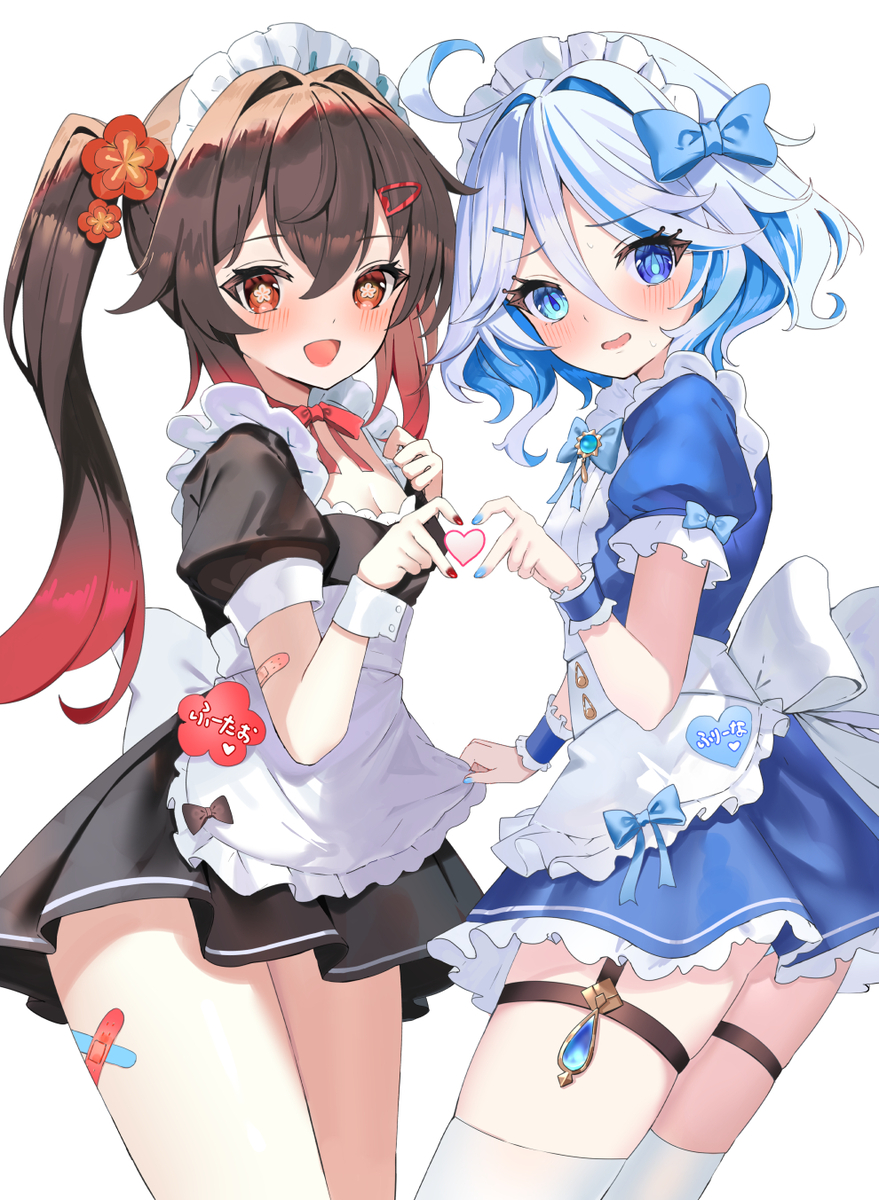 This is a pixiv picture whose title is メイド胡桃×フリーナ.