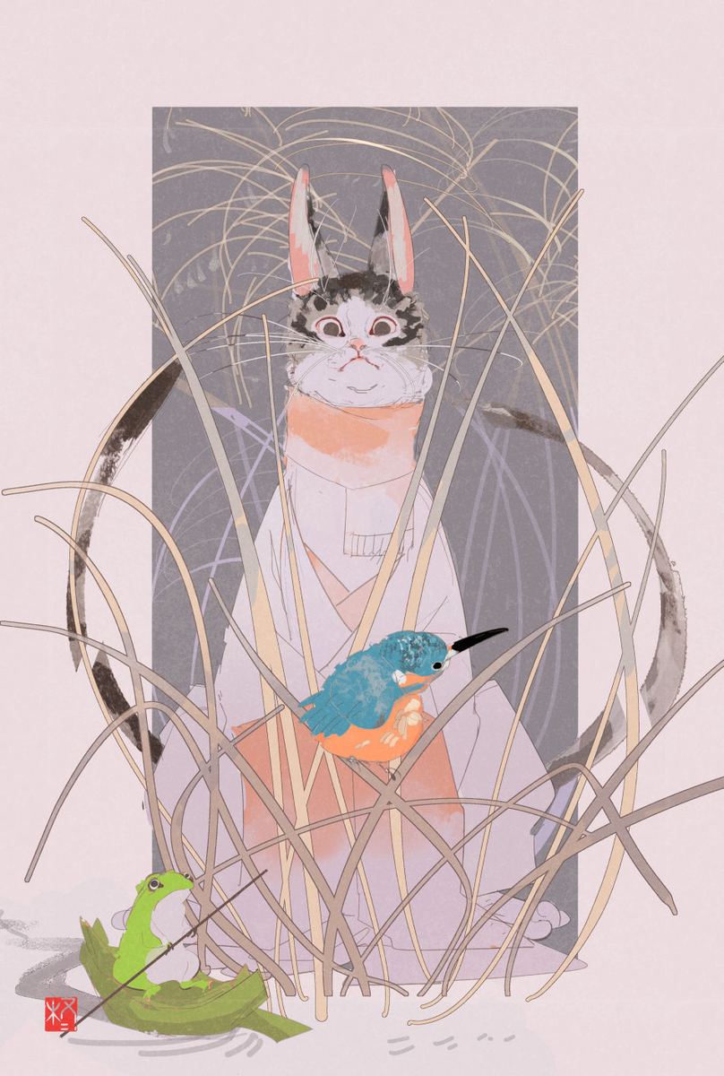 This is a pixiv picture whose title is 鳥見猫.