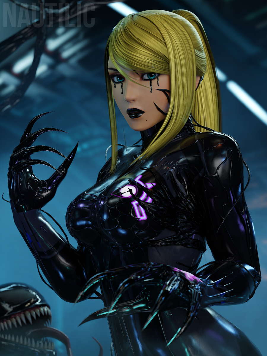 This is a pixiv picture whose title is Symbiote Samus Lighting Study.