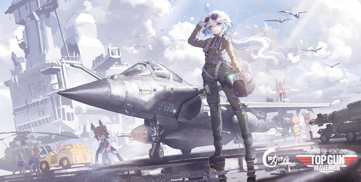 This is a pixiv picture whose title is 《TOP GUN》 ，但芙宁娜主演.