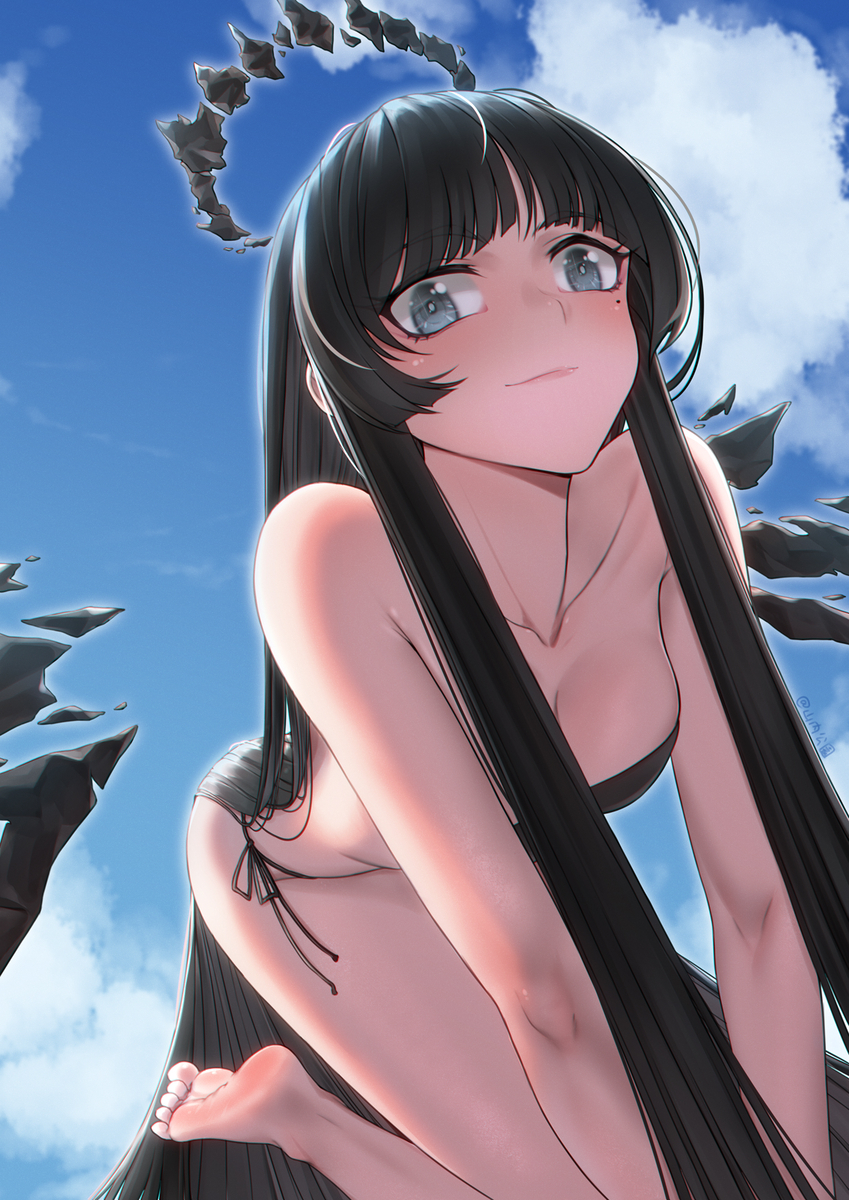 This is a pixiv picture whose title is ヴィルトゥオーサ 塑心 Virtuosa 黒ビキニ姿.