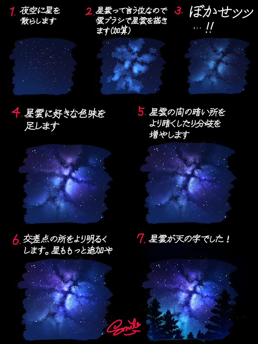 This is a pixiv picture whose title is 星空の描き方　爆速解説.