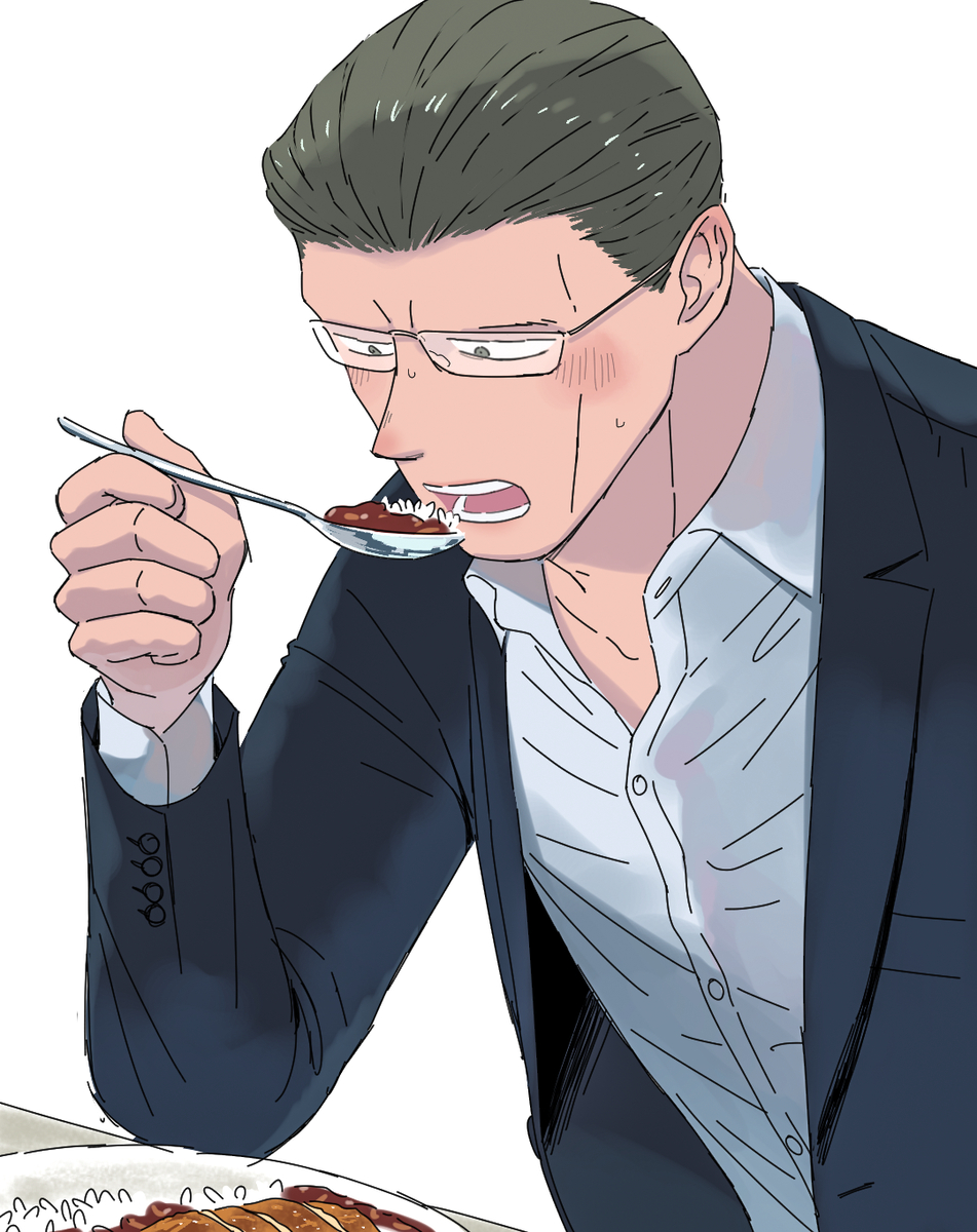 This is a pixiv picture whose title is カレーを食べるCEO「辛いな…」.