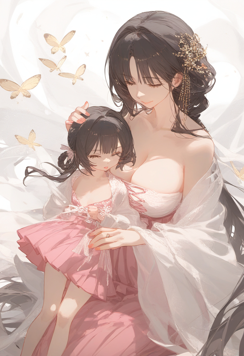 This is a pixiv picture whose title is 老婆和女儿.