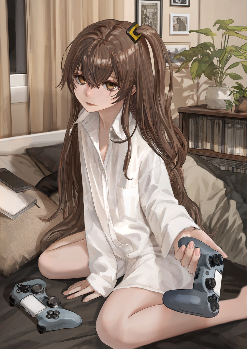 This is a pixiv picture whose title is 来一局？/a few rounds before bed?.