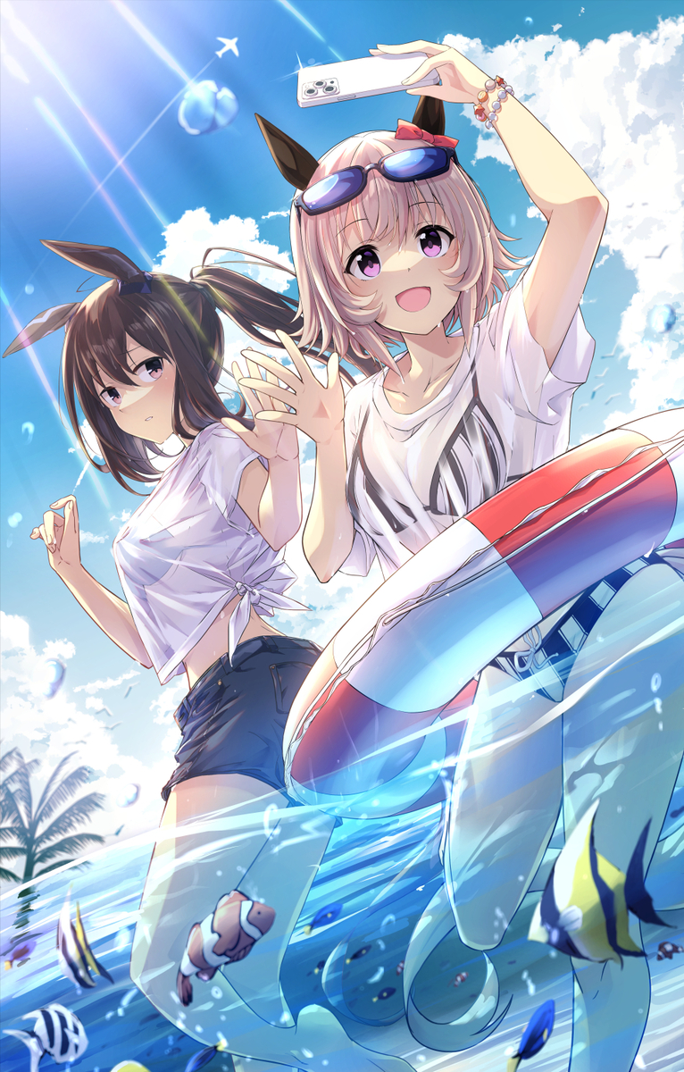 This is a pixiv picture whose title is 海の日 Curren Chan & Admire Vega.