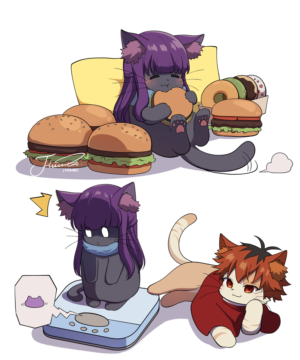 This is a pixiv picture whose title is 🍔🍔🐱🍔🍩.