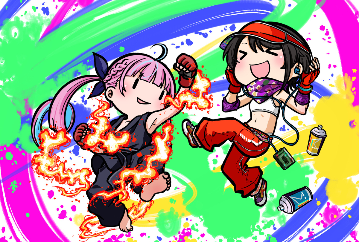 This is a pixiv picture whose title is スト6で対戦コラボをするあくスバ。.