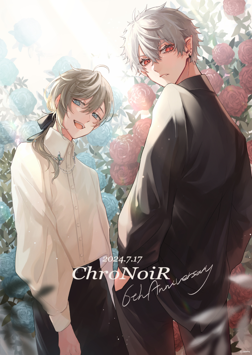 This is a pixiv picture whose title is 【6周年】ChroNoiR🌹.