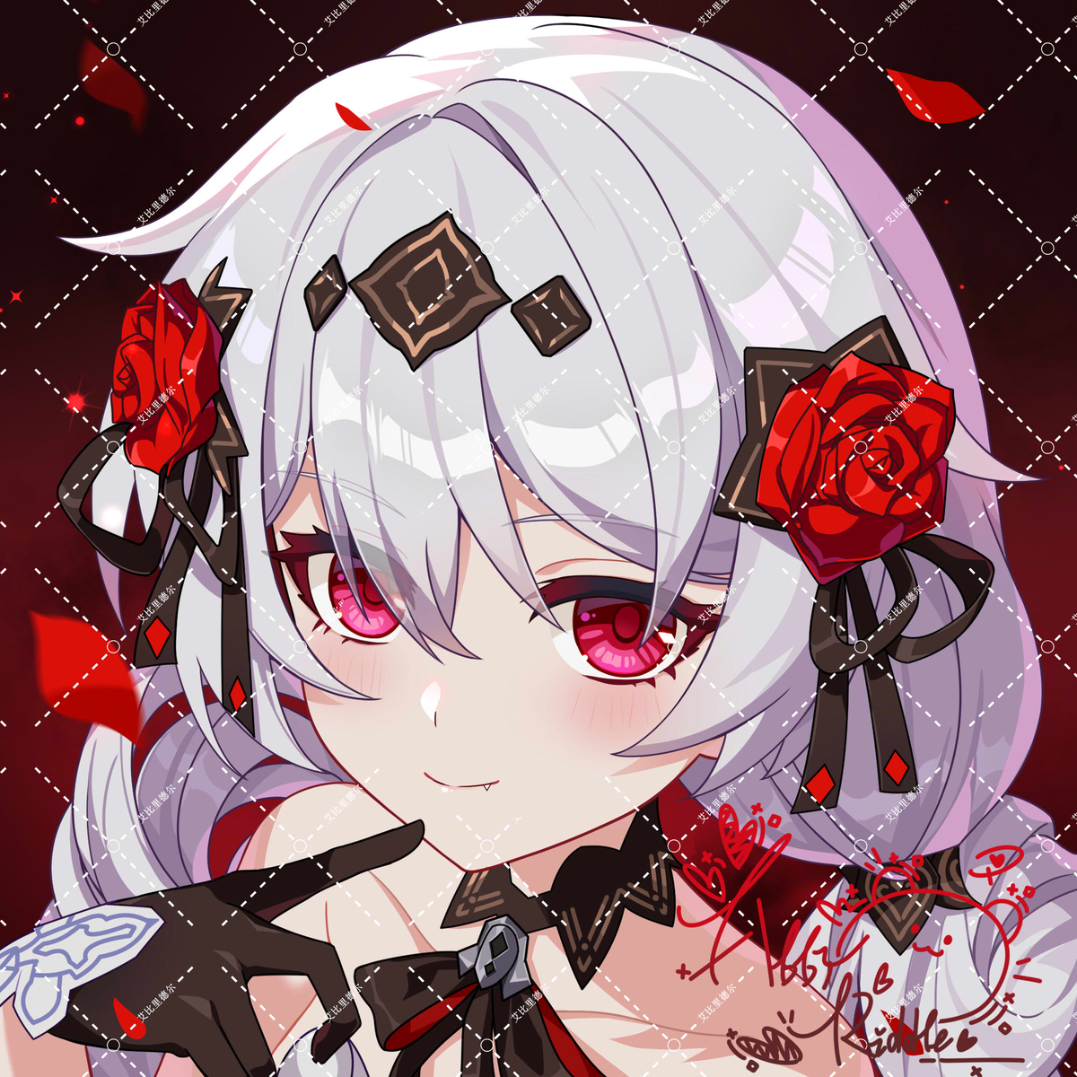 This is a pixiv picture whose title is 月下头像稿件，尽量仿了官方画风画的.