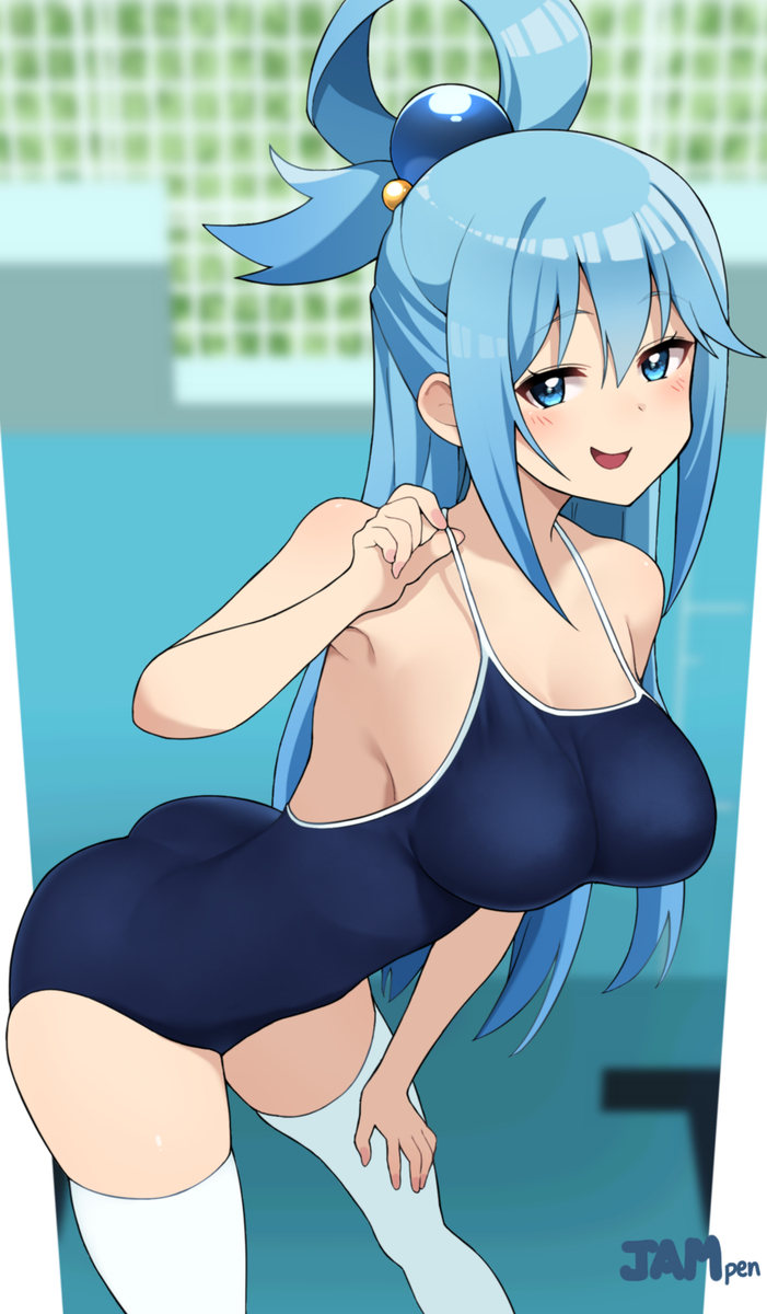 This is a pixiv picture whose title is 夏だ！プールだ！スク水だ！アクア様編.