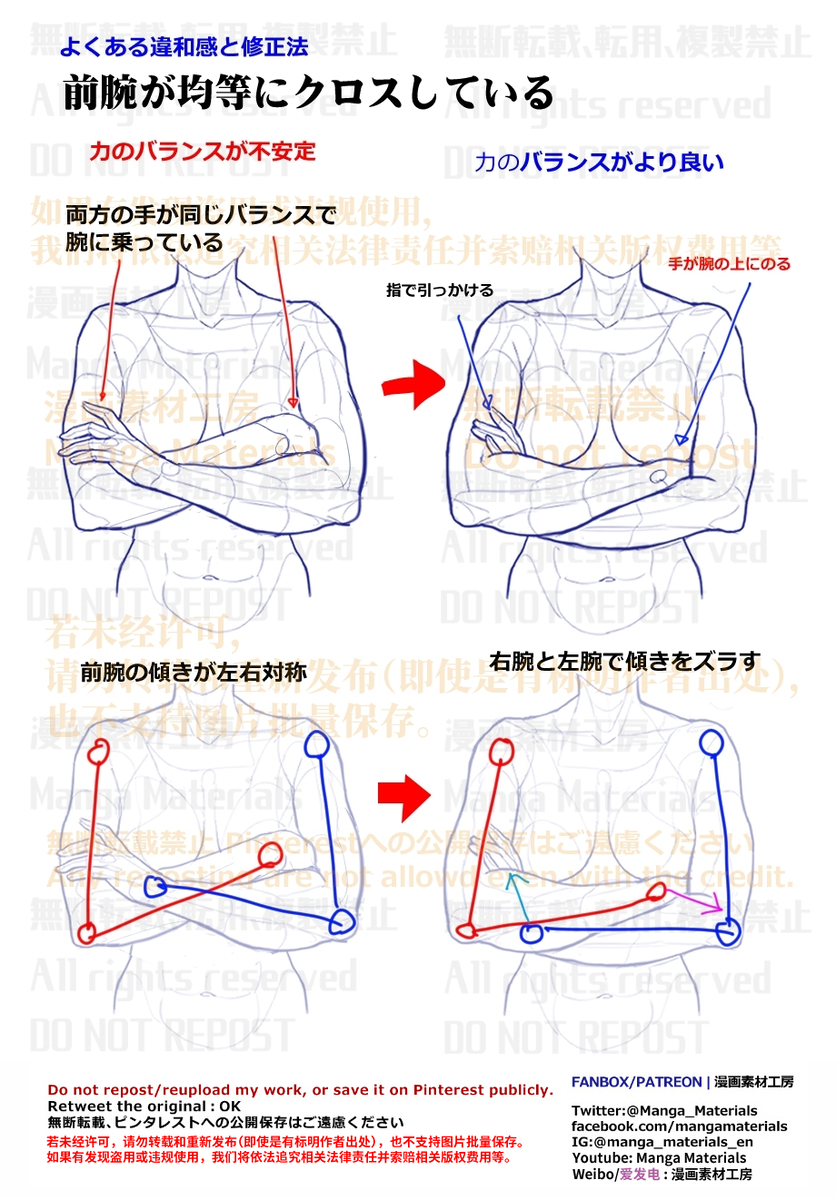 This is a pixiv picture whose title is 個人メモ：腕組みポーズのよくある違和感.