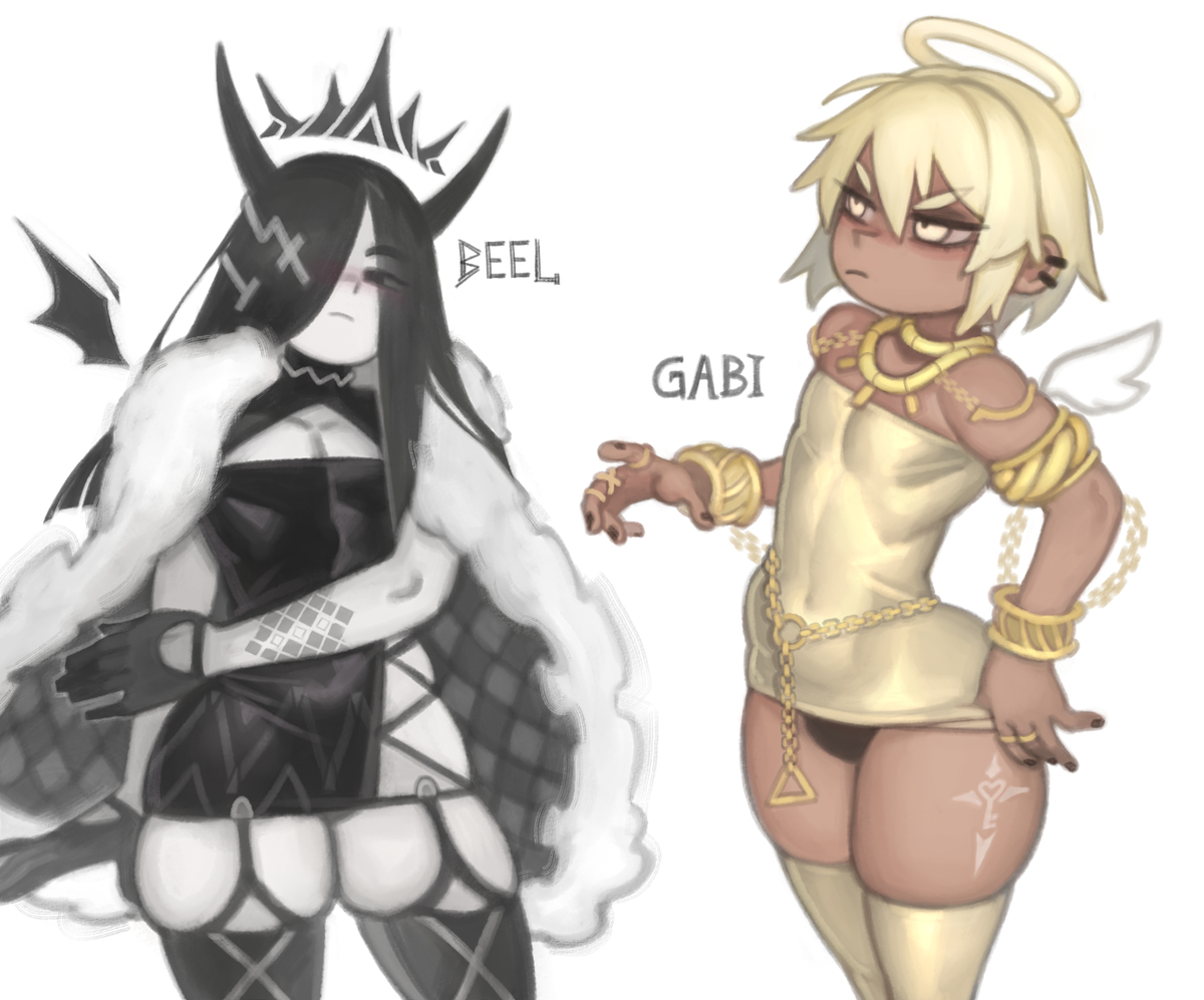 This is a pixiv picture whose title is 💛angel Gabi and devil Beel🖤.