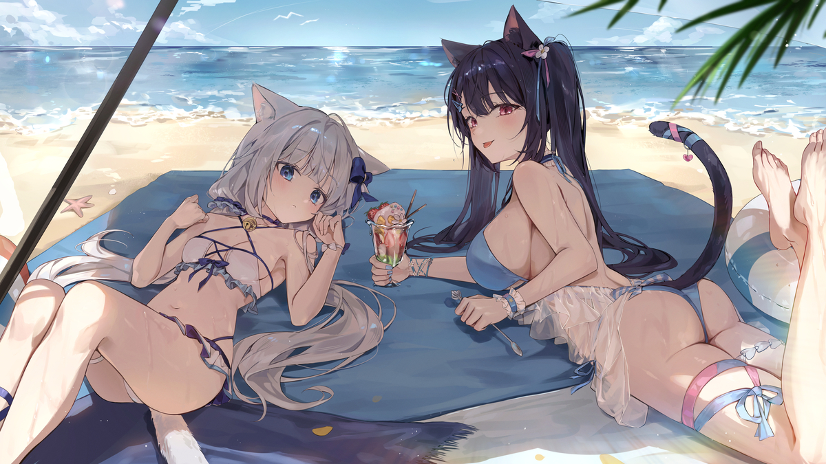 This is a pixiv picture whose title is 캣판타지xNEKOPARA.