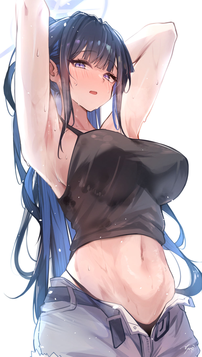This is a pixiv picture whose title is 汗だくサオリさん.