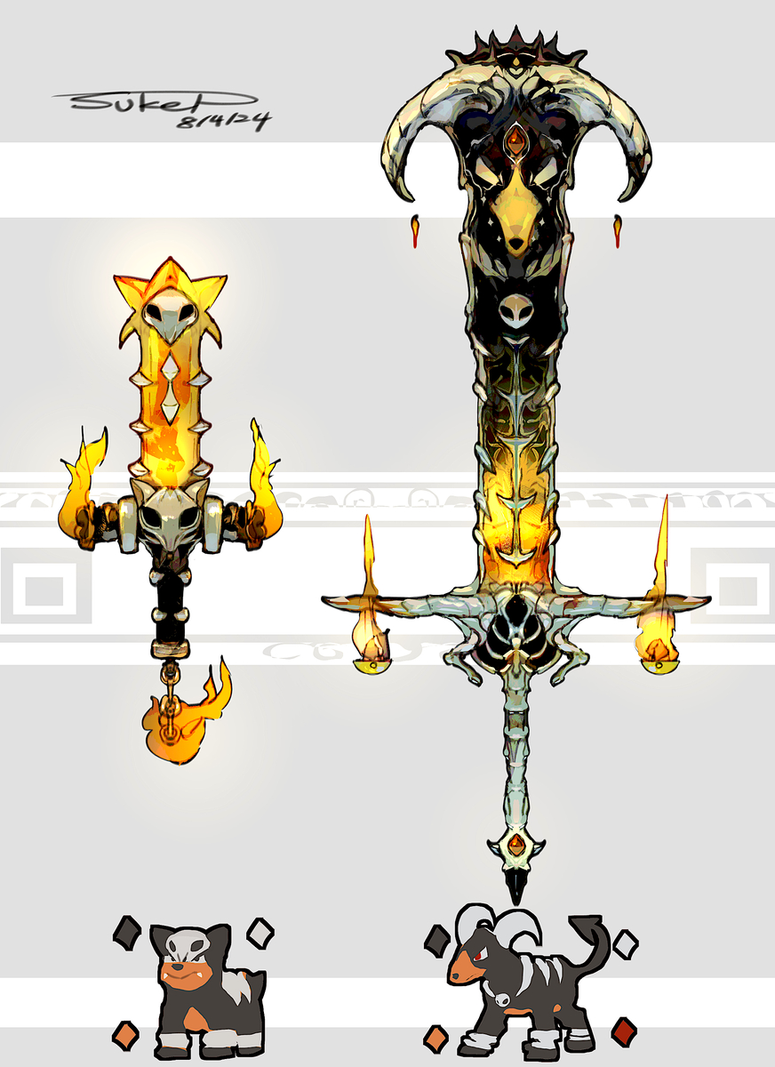 This is a pixiv picture whose title is デルビル・ヘルガーモチーフの武器（ポケモン）.