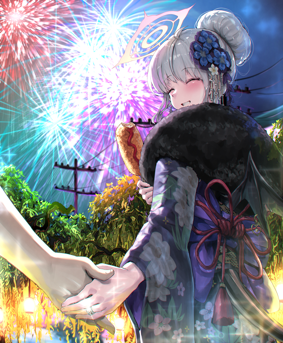 This is a pixiv picture whose title is ＜リクエスト＞妻のハルナちゃんと花火大会….