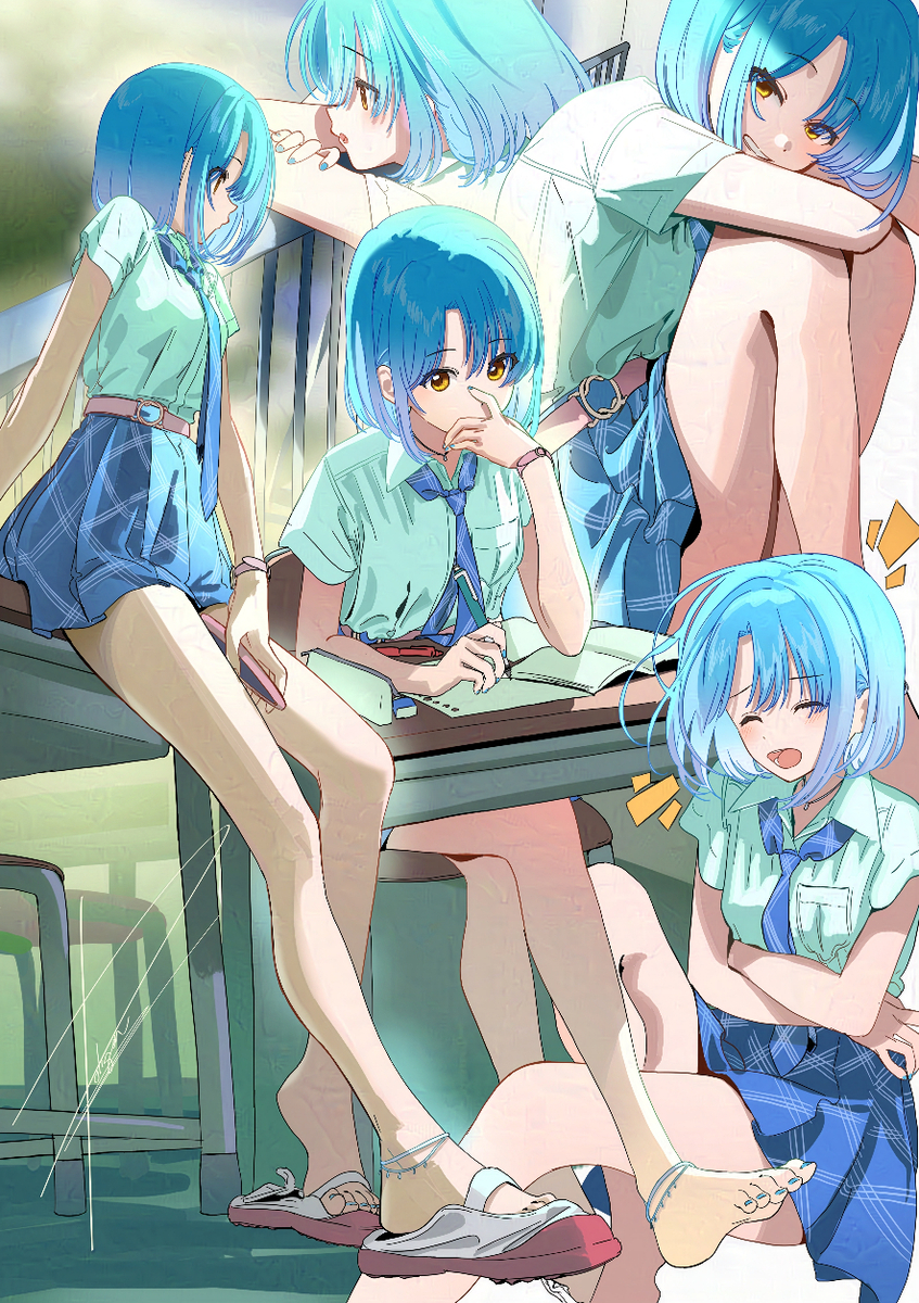 This is a pixiv picture whose title is 生足二の腕制服落書き詰め合わせ.