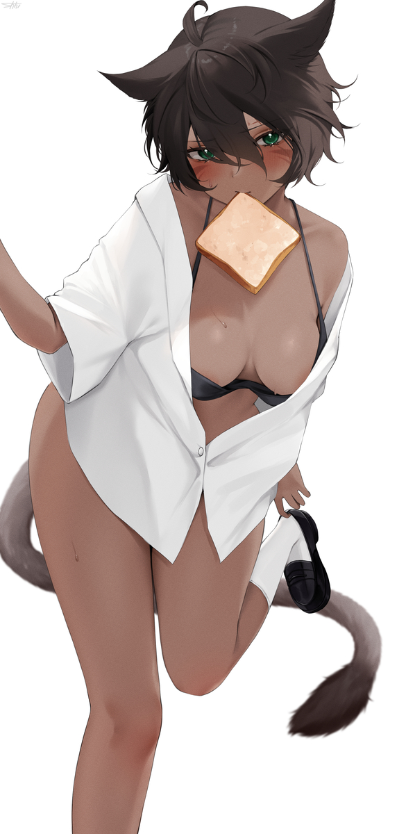 This is a pixiv picture whose title is 寝坊して色々忘れてるミコッテ.